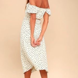 Cream Polka Dot Off-the-Shoulder Midi Dress🖤